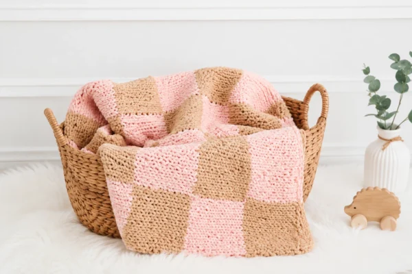 Handmade Pink & Brown Patchwork Baby Blanket