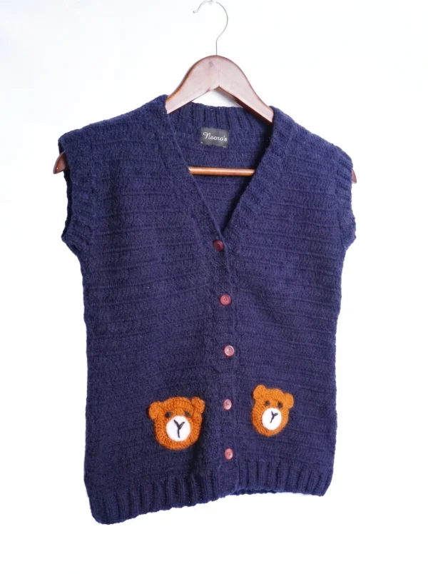 Navy Blue Sleeveless Bear Sweater